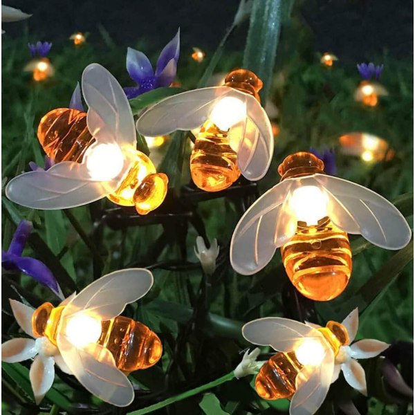 Dotpet Solar String Lights 20LED Utendørs Vanntett Simulering Honeybee Dekor for Hage Jul Dekorasjoner Varm Hvit