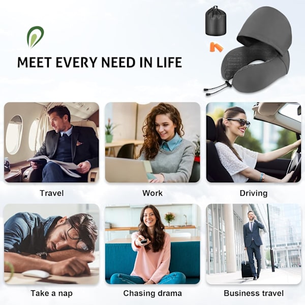 Reisepute for nakke minneskum, hette reise nakkepute for voksne, komfortabel nakkepute for reise med hettegenser Dark gray