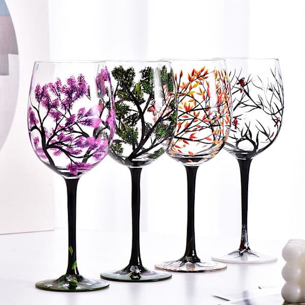 Fire årstider Trær Vinglass Beger Kreativt Trykt Glass CA Onesize