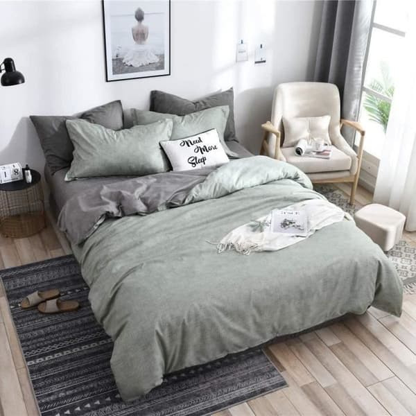 Påslakan - Mikrofiber - 200x200 cm - Grönt - 2 örngott - Vändbar design