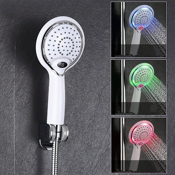 LED duschhuvud med temperatursensor, digital display, 3 färger, vattenkraft