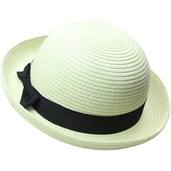 Stråhatter, 1 stk. strå sommer solhatt sommermote dame bowlerhatt strand solhatt for kvinner sommerstrand (himmelblå)