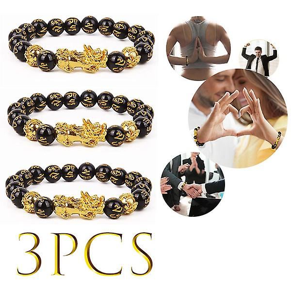 3 st Pi Xiu Armband Feng Shui Svart Obsidian Rikedomen Armband Pärlor Modiga Trupper För Kvinnor Män Flicka Pojke Unisex