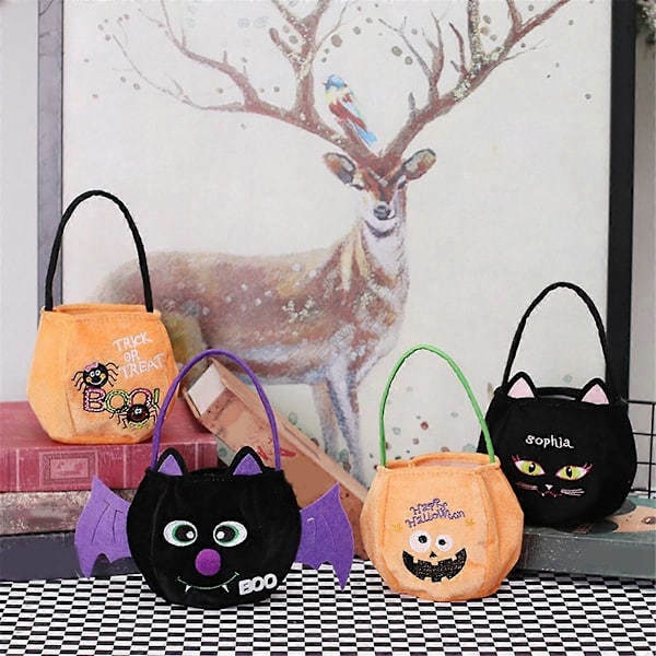 Halloween-karkkipussit kahvoilla, karkkien säilytysämpäri, Halloween-karkkipussit, kantokassi lastenjuhliin
