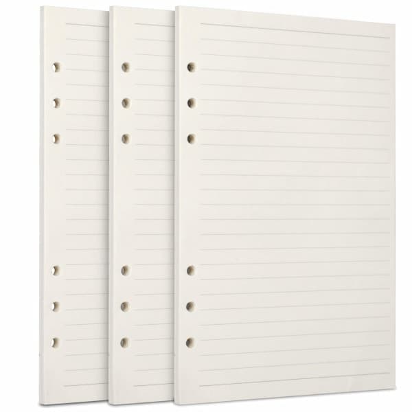A5 Påfyllningspapper 3-pack 100GSM Tjockt Påfyllningsbart Papper 6 Hål 135 Ark (270 Sidor) för 6-Ringars Anteckningsbok Linjerat Papper