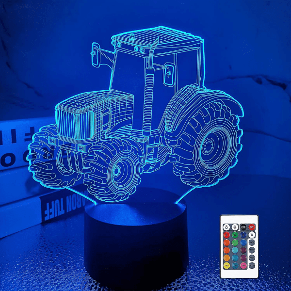 3d Illusion lampa, traktor bil 3d nattlampa för barn med 16 färger växlande fjärrkontroll, sovrumsinredning Kreativa födelsedagspresenter för pojkar Barn baby