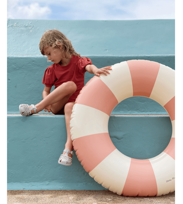 Rosa badring, retro randig badring, poolring, lastkapacitet: 75 kg rosa pink