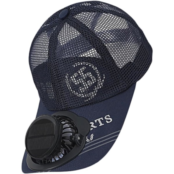Solar Powered Fan Hat, Mens Baseball Cap with Solar Fan, Sun Protection Fan Hat for Outdoor and Travel Navy Blue