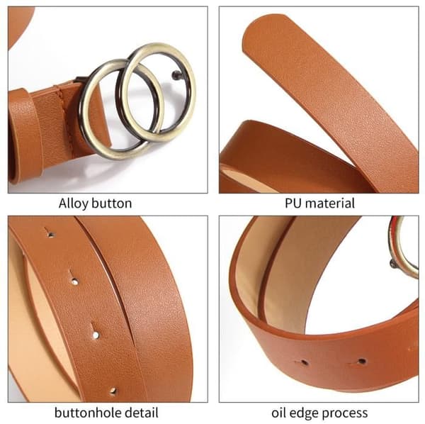 Rundt spænde PU-læderbælte, 3-pak damebælte med dobbelt O-ring design (Hvid/Sort/Brun)