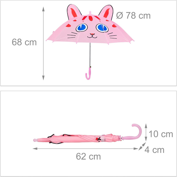 Barneparasoll, 3D Katt Design, for Jenter, Ø 78 cm, Nyhet Regnbeskyttelse, Liten Parasoll, Utendørs, Rosa