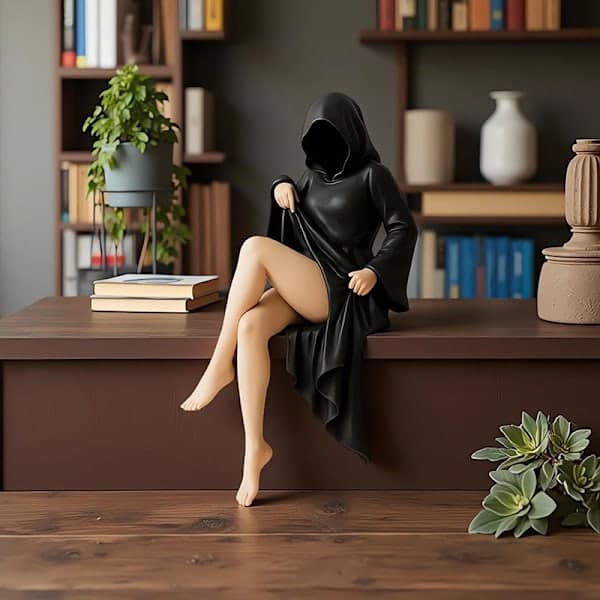 Mysteriøs statue gotisk død svart kappe dronning figur bokhylle M3P M3P
