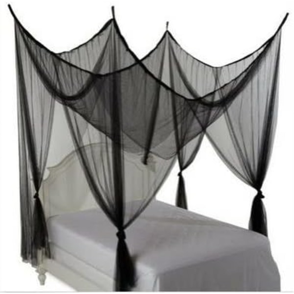 Dobbel myggnetting svart 4 stolpeseng baldakin dekorativ prinsesse firkantet myggnetting stor for innendørs soverom og camping 74H x 82 L x 94W tommer Black