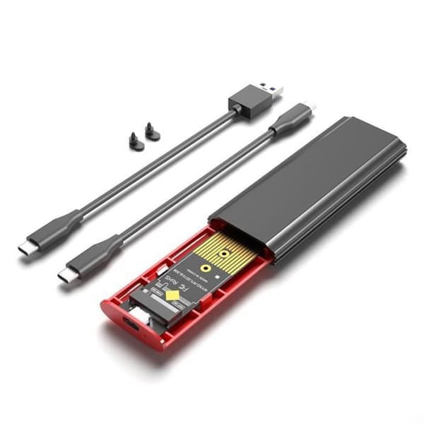 M.2 SSD NVMe -kotelo, M.2–USB 3.1 SSD -kotelo M.2 PCIe NVMe M-Key 2230-2242-2260-2280 -levyille, työkaluton sovitin, musta