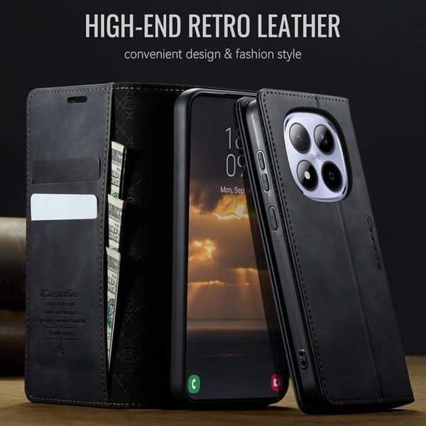 Etui til Xiaomi Redmi Note 15 Pro 5G, [Ikke til 4G] Premium PU-lædercover [RFID-blokering][Kortholder][Stativfunktion][An[J1602]