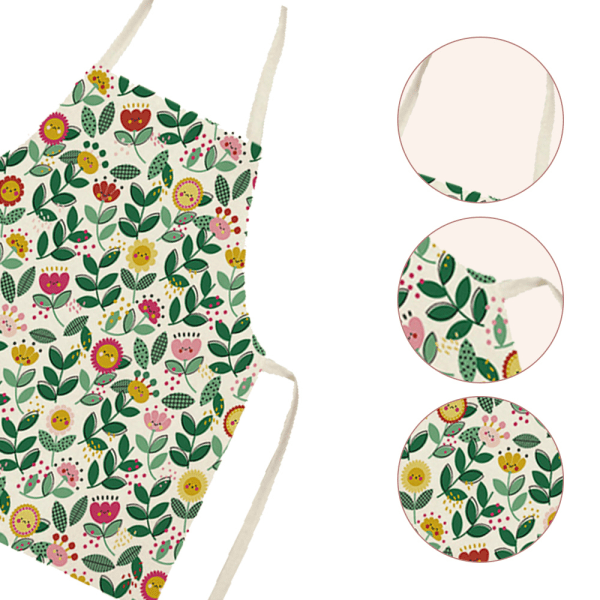 Blommigt kökförkläde i lantlig stil, blommigt linneförkläde för barn