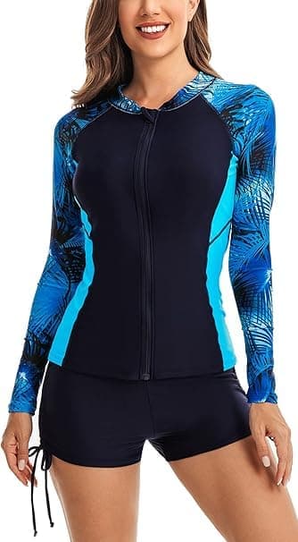 Dame Rash Guard UV-beskyttelse UPF 50+ Langærmet Badedragt Pullover Lynlås Badetøj til Kvinder Hurtigtørrende Badedragt XL XL