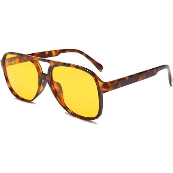 Retro polarisoidut aurinkolasit naisille ja miehille, ylidimensionoidut vintage 70-luvun pilottiaurinkolasit, suuri kehys, klassinen kaksoissilta, retrolasit Leopard/Yellow