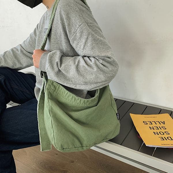 Vasket lerretspose, slitt skulderveske, enkel messengerbag