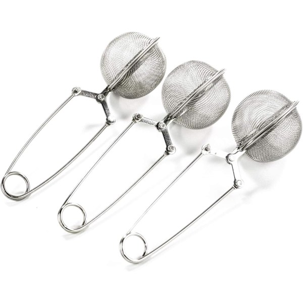 3-pak mesh snap kugle te-si med håndtag til løs te og krydderier i rustfrit stål te-si te-filter