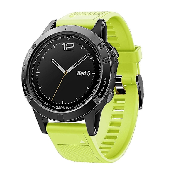 Garmin Fenix 5 -kelloon silikoninen urheiluranneke, säädettävä ranneke mustalla soljella Green yellow Garmin Fenix 5