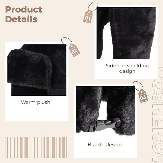 Behagelig vinterhat i ruskind til mænd og kvinder, trapperhat med øreklapper, vindtæt russisk Ushanka-hat, skihue til udendørs brug. Sort Black