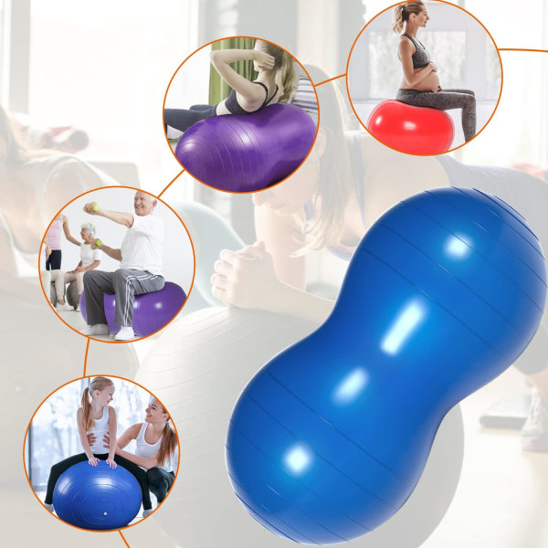 Jordnøddebold til børneterapi, Anti-burst træningsbold, 90x45cm Yogabold med pumpe, Fitnessbold i gymnastiksal kvalitet til graviditet Blue