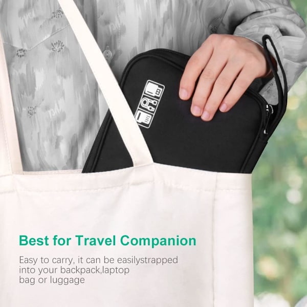Elektronikk Tilbehør Organizer Bag, Reisekabel Organizer Bag, Universal Bære Reise Gadget Bag for USB Kabel Drive, SD-kort, Lader Harddisk Black
