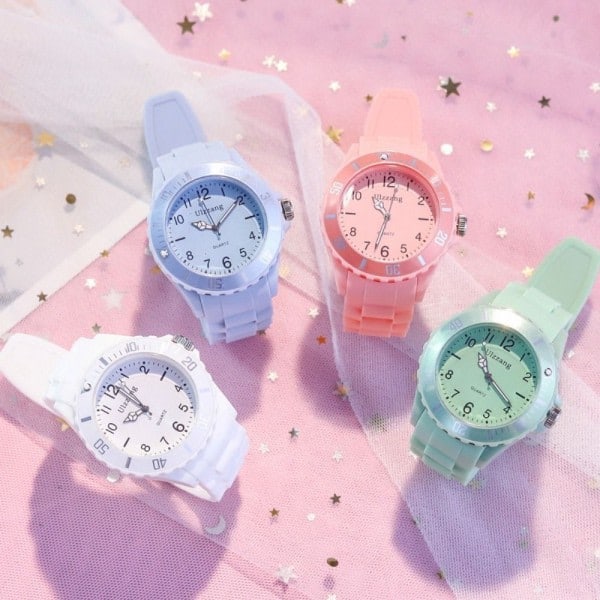 Children's Gift Soft Silicone Band Digital Clock Pointer Wristwatch Watch Wristwatch Children's Watches WHITE