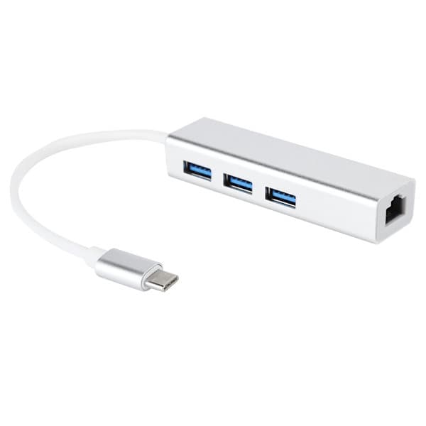 USB 3.0 - Ethernet-sovitin 3-porttinen keskitin Type C - LAN-verkko RJ45 Gigabit
