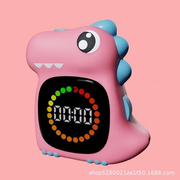 Visuel Timer til Børn – 100 Minutter Dinosaur LED Nedtælling, Lydløs og Pædagogisk til Hjem og Klasseværelse-pink