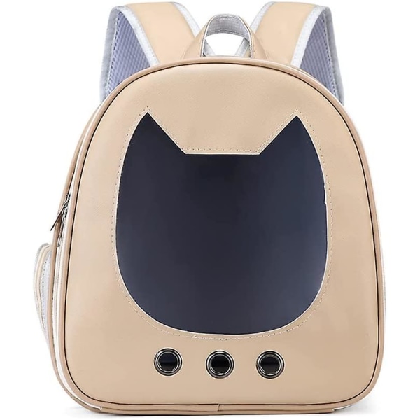 Transportväska för katter och hundar, transparent reseryggsäck för husdjur utomhus, bärbar resväska för katter som andas beige