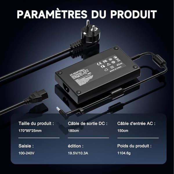200W oplader - HP Omen, Pavilion Gaming, ZBook - 19,5V - 10,3A - 4,5 mm x 3,0 mm stik