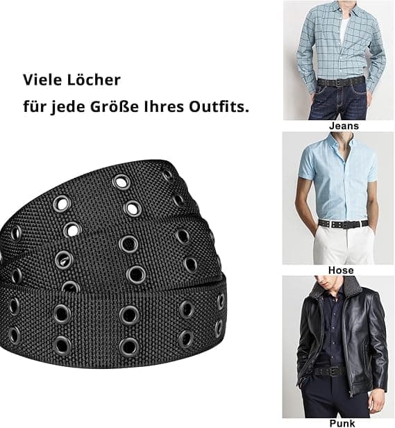 Stor Storlek Herrbälte 120cm Nylon Tyg Dubbel Ring Bälte Unisex Svart