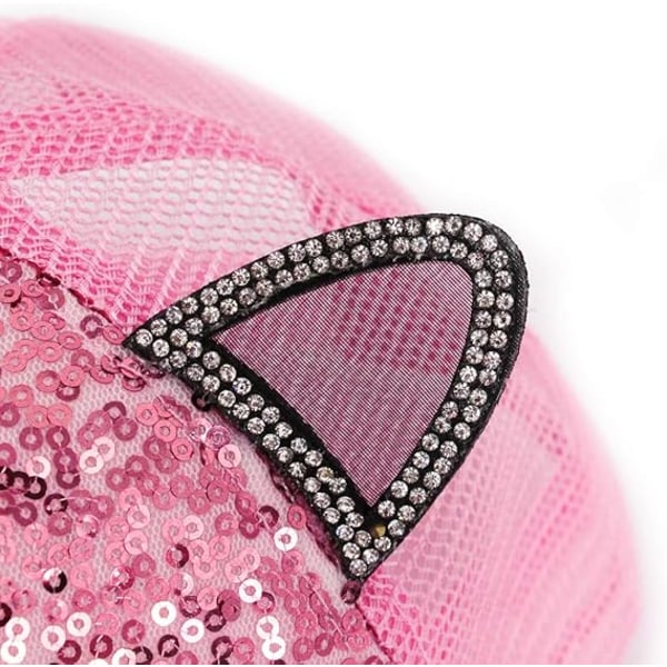 Flickor Pojkar Sparkle Paljetter Baseball Cap Katt Öra Topp Justerbar Solhatt Pink