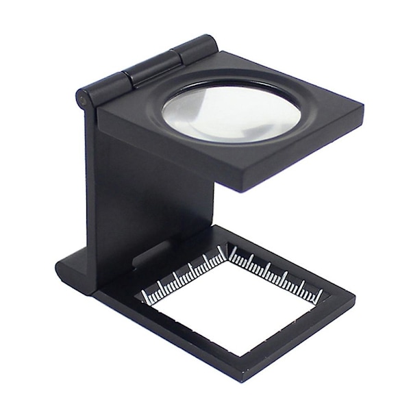 10X 28mm Mini Foldbar Forstørrelsesglas i Zinklegering med Skala til Tekstil Optisk Glas