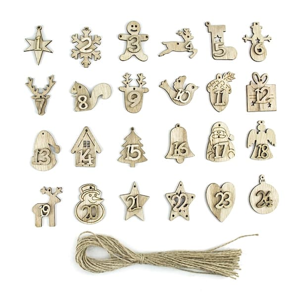 48 stk. Julekalenderposer Pynt 1-24 Tre Brun 48 stk. 48 Pcs