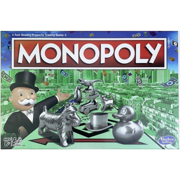 Monopol-brætspil, familiespil for voksne og børn, 2 til 6 spillere, strategisjov for børn, for 8 år og opefter