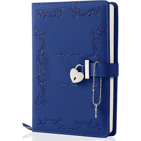 Dagbog med lås og nøgle til piger, tyknet 360 sider læder hjerteformet låsende journal sød låst hemmelig dagbog notesbog til kvinder voksne A5 (pink Blue 9.33 x 6.34 x 2.01 inches