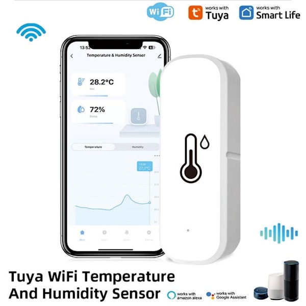 1 x Tuya Wifi Temperatur- og Fugtighedssensor Indendørs Termometer Hygrometer 2