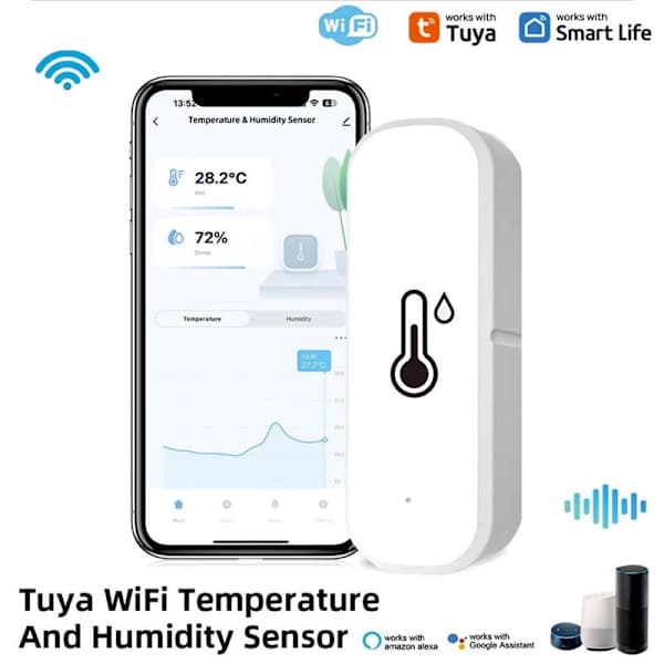 1 x Tuya Wifi Temperatur- og fuktighetssensor Innendørs Termometer Hygrometer 2