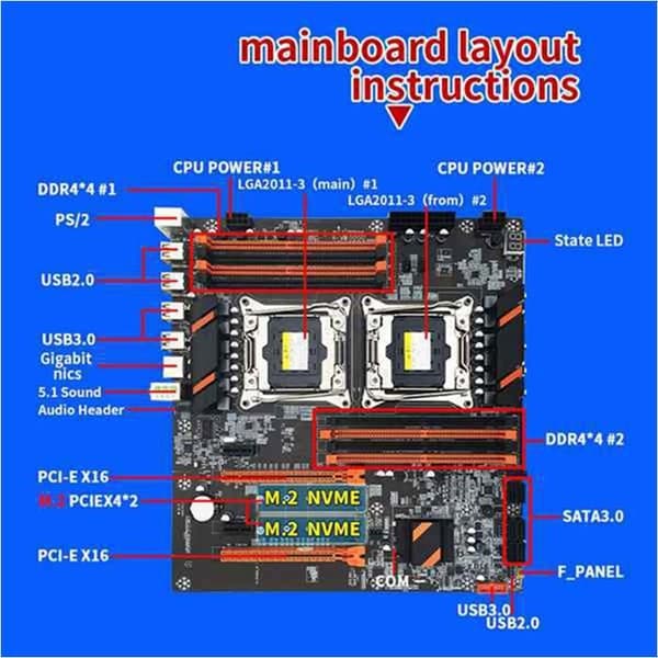 Kahden suorittimen X99 LGA2011 -emolevy, tukee DDR4 ECC -muistia + 2XE5 2650V3 -suoritinta + kytkentäkaapeli