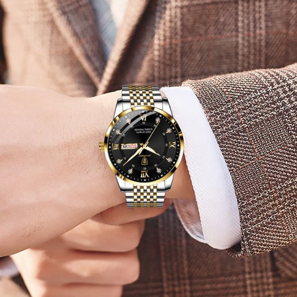 Herreur Fashion Luksus Rustfrit Stål Quartz Lysende C C