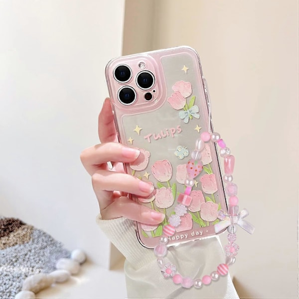 Yhteensopiva iPhone 7 -kotelon, iPhone 8 -kotelon, iPhone SE 2020/SE 2022 -kotelon kanssa, kukka- ja tulppaanikuvio, söpö rusetti, mansikkahelminauha, ohut pehmeä TPU-puhelinkotelo color A iPhone 13 Pro Max-6.7 inch