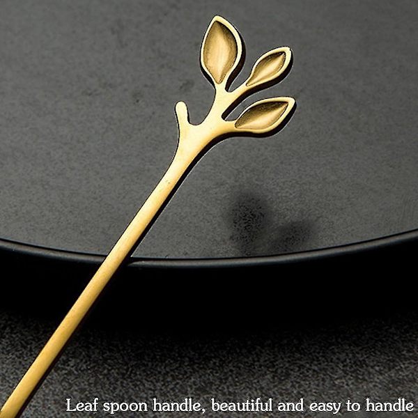 Små kaffeskeer søde guld blad form mini rustfrit stål espresso skeer til dessert teskeer omrøring blanding ske (gylden) (6stk)