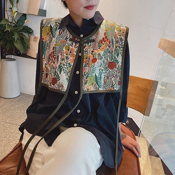 Kvinner Brodert Skjerf Sjal Wrap Blomstrete Skjorte Krage N1 one size N1
