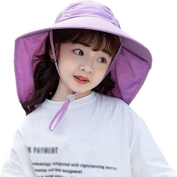 Barn Bred Solhatt med Nackskydd 4-13 År Flickor Solhatt Pojkar Mesh Cool Hat Anti UV Kep Purple