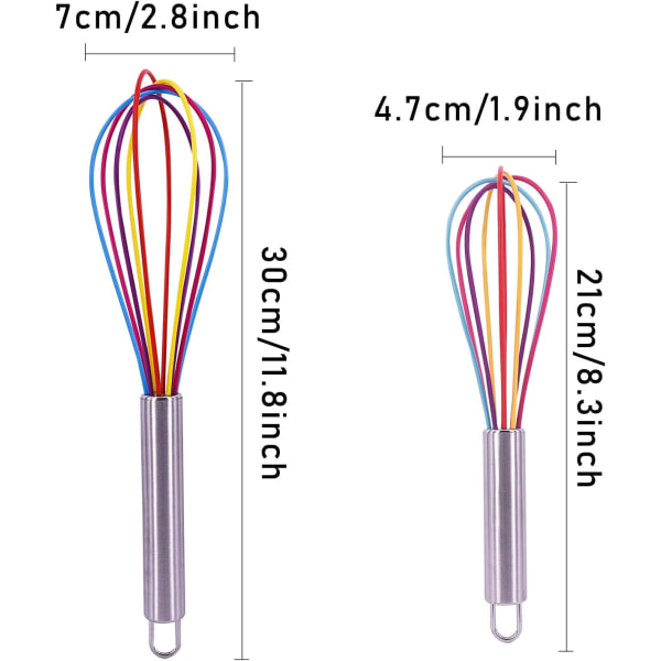 2 stk Silikon Visp Sett, Regnbue Visp Non Stick Hånd Visp Mini Silikon Ballong Visp Liten Plast Rører