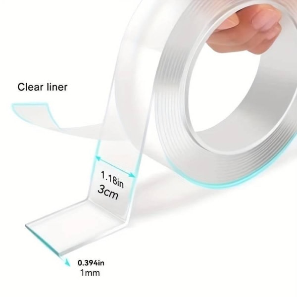 2 st 3 meter dubbelhäftande nano-tejp återanvändbar transparent transparent