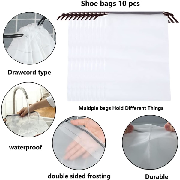 10 stk. skotaske opbevaringsposer multifunktionelle vandtætte kosmetikpose undertøjspose rejseopbevaringspose støvtæt pose sko
