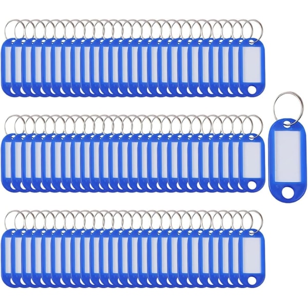 Nøglemærker 100 stykker Nøglering Mærker Nøgleetiketter Plast Nøgleringe Id Mærker Nøgleringe Navneskilte Bagage Id etiketter med etiketter Split Ring Nøglering (Blå)